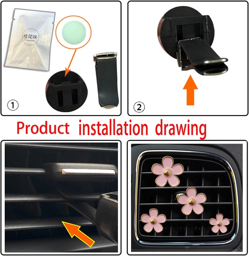 SPANICE Daisy Air Vent Clips, 4 Pcs Cute Flower Car Air Conditioning Outlet Clip Car Air Freshener Clip Charm Car Inter Decor Accessories for Women (Pink) - Image 4